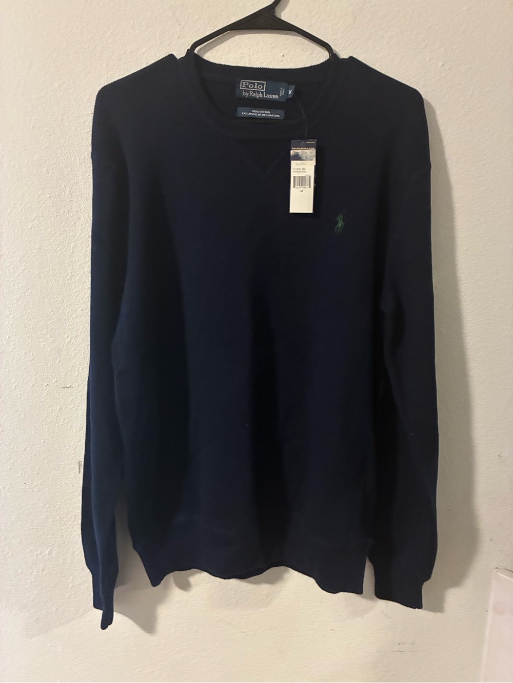 Ralph Lauren Polo Classic Navy Crewneck Sweater with Green Pony